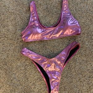 Metallic pink Brazilian bottoms bikini